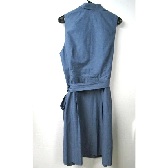 AK Anne Klein Dress Womens Indigo Blue Sleeveless Wrap Collared Lined Belted NWT - Picture 2 of 11
